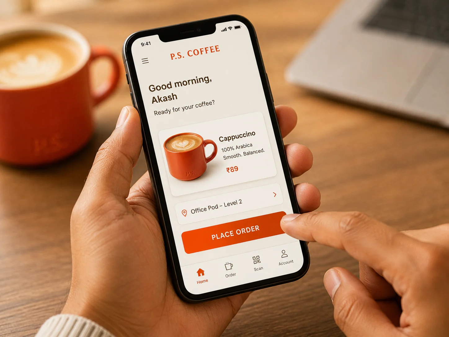 P.S. Coffee App ordering prototype in context